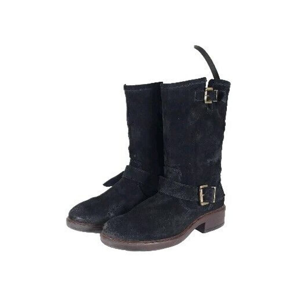 Cordani Italian Women's EU38 US7-7,5 Black Suede Leather Buckle Biker Boots